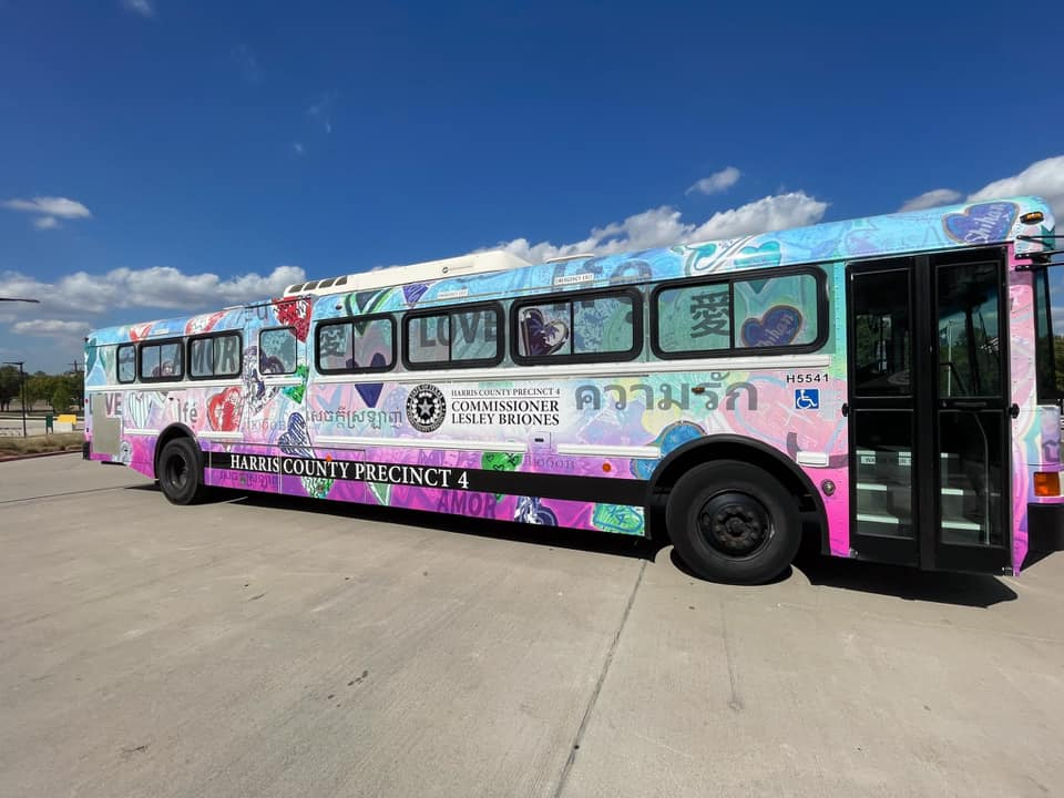 harris county bus that showcases student art