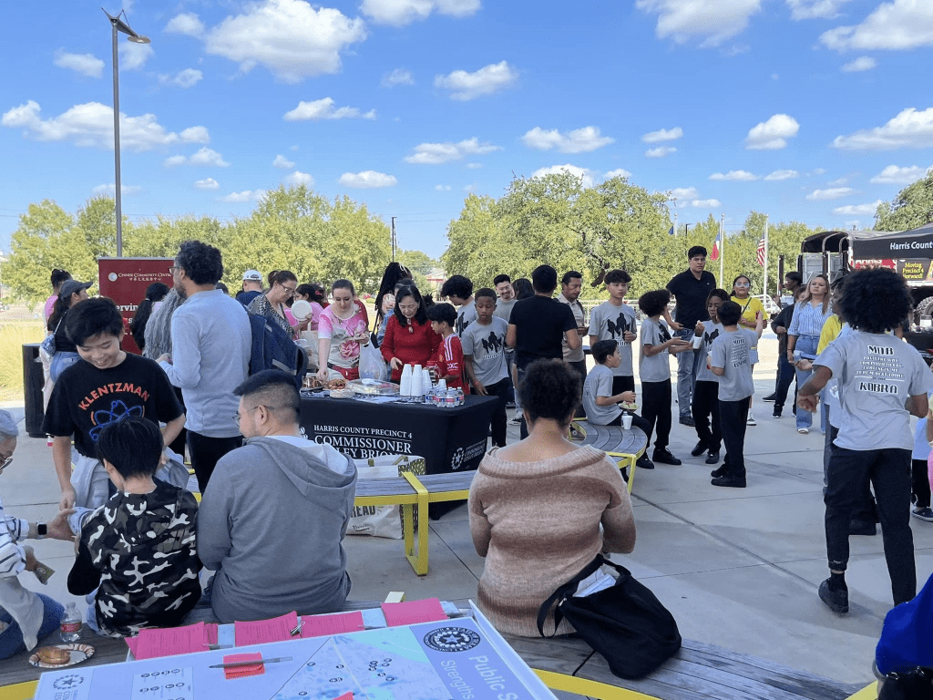 students and teachers gathering to see art